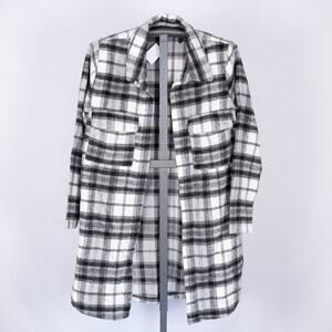 Nordstrom Melloday Women's Black & White Plaid Shacket MEDIUM Open Front 2% Wool
